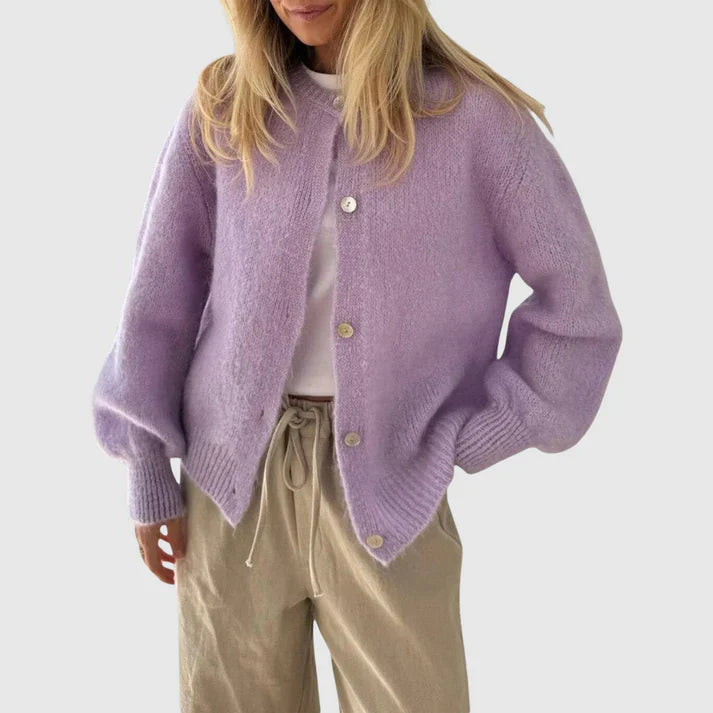 Women's Cashmere Cardigan Round Neck Button Closure