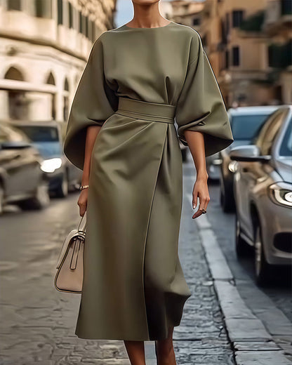 Women's Dress With Belt Mid-Length Elegant