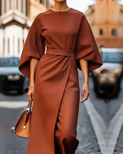 Women's Dress With Belt Mid-Length Elegant