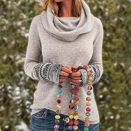 Warme Pullover Damen Oversized Cowl Neck Sweatshirt - IdealeKleiden