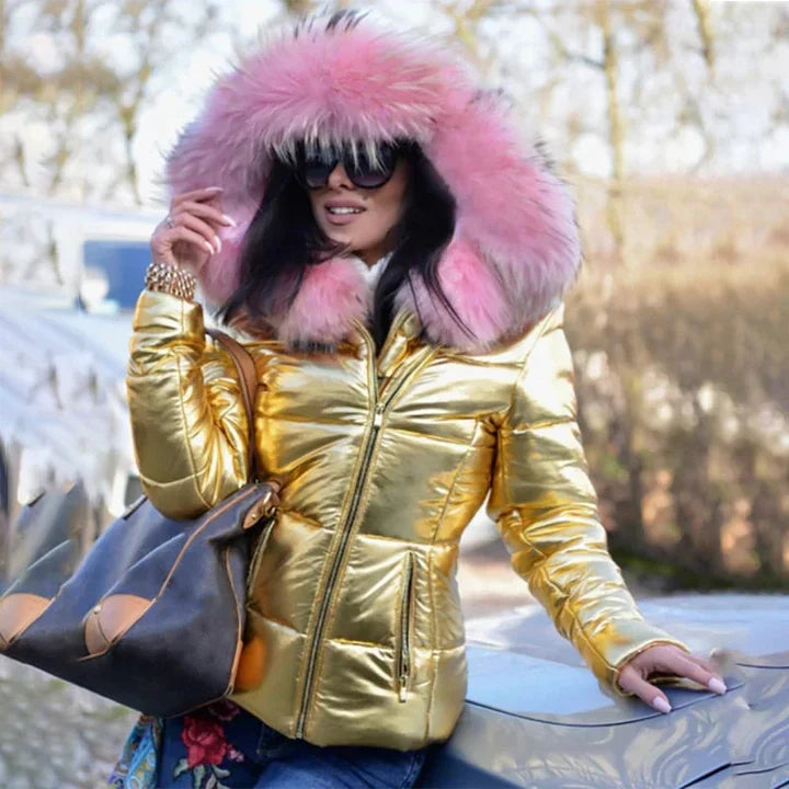 Fashionable winter coat with faux fur lining and hood
