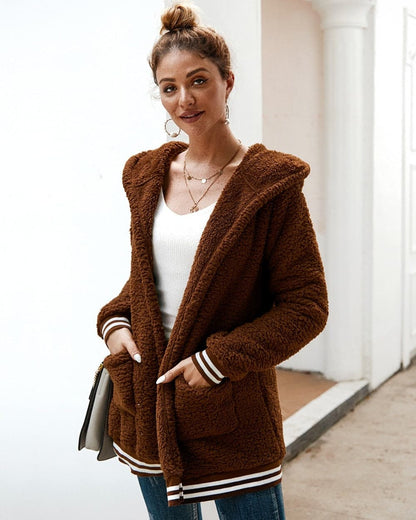 Soft Oversized Fleece Jacket with Hood and Large Pockets