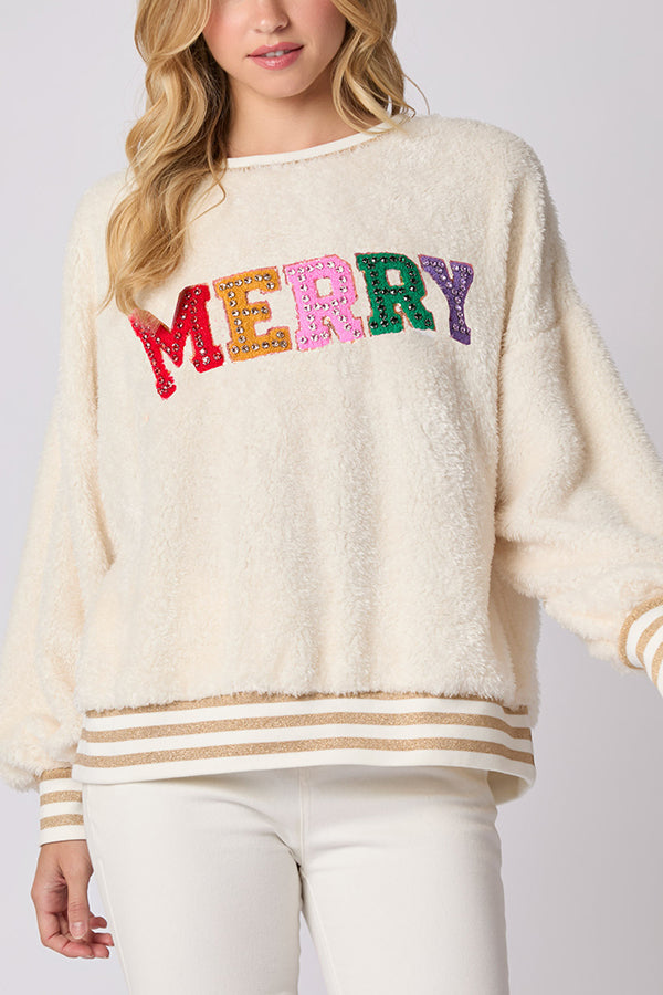Christmas Sweatshirt Glitter Rhinestone Long Sleeve Crew Neck