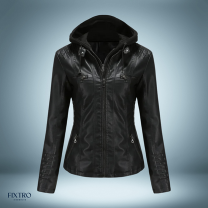Leather Jacket with Hood Biker Style