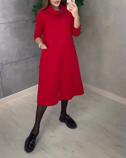 Dress With Turtleneck And Side Pockets