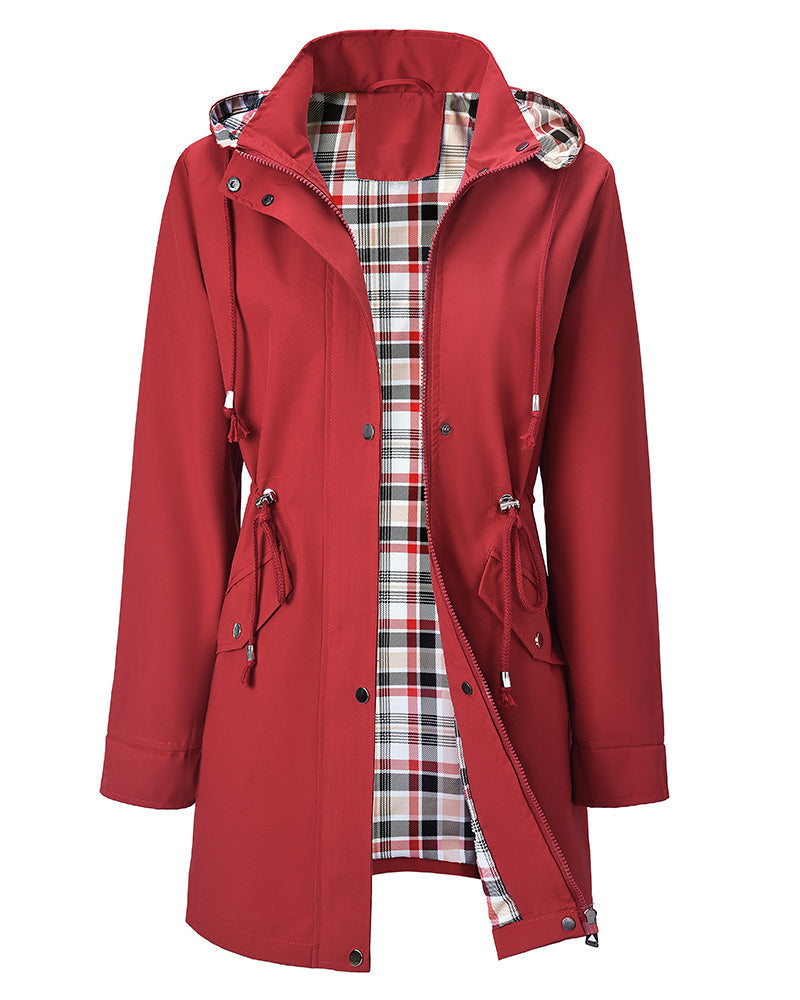 Waterproof Women's Long Hooded Trench Coat