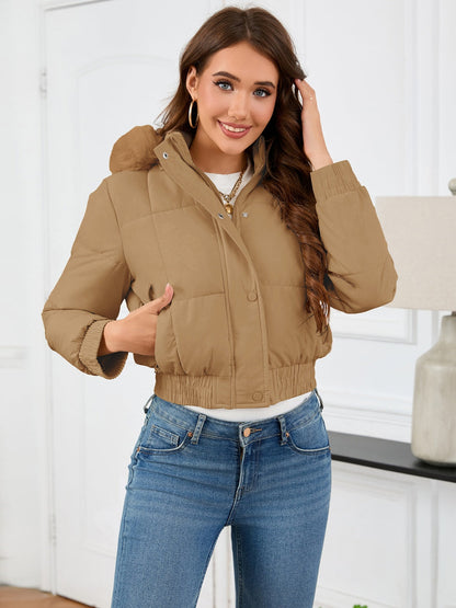Warm winter jacket with fur hood and pockets