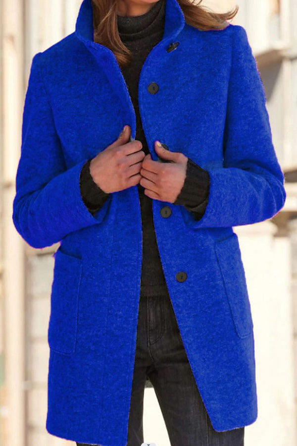 Elegant Wool Jacket Stand-up Collar Plain