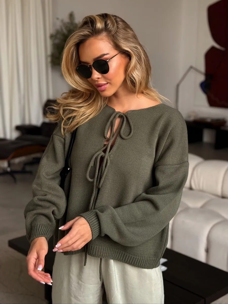 Fashionable Short Lace-Up Cardigan