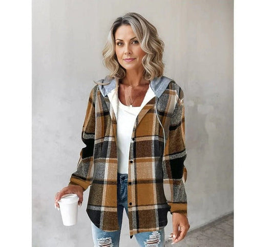 Stylische Damenpullover Karo Kapuze Modern - IdealeKleiden