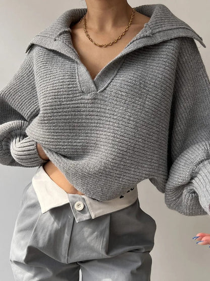 Cozy Knitted Sweater Bib Sleeves Open Collar