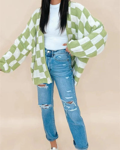 Oversized Checkered Cardigan