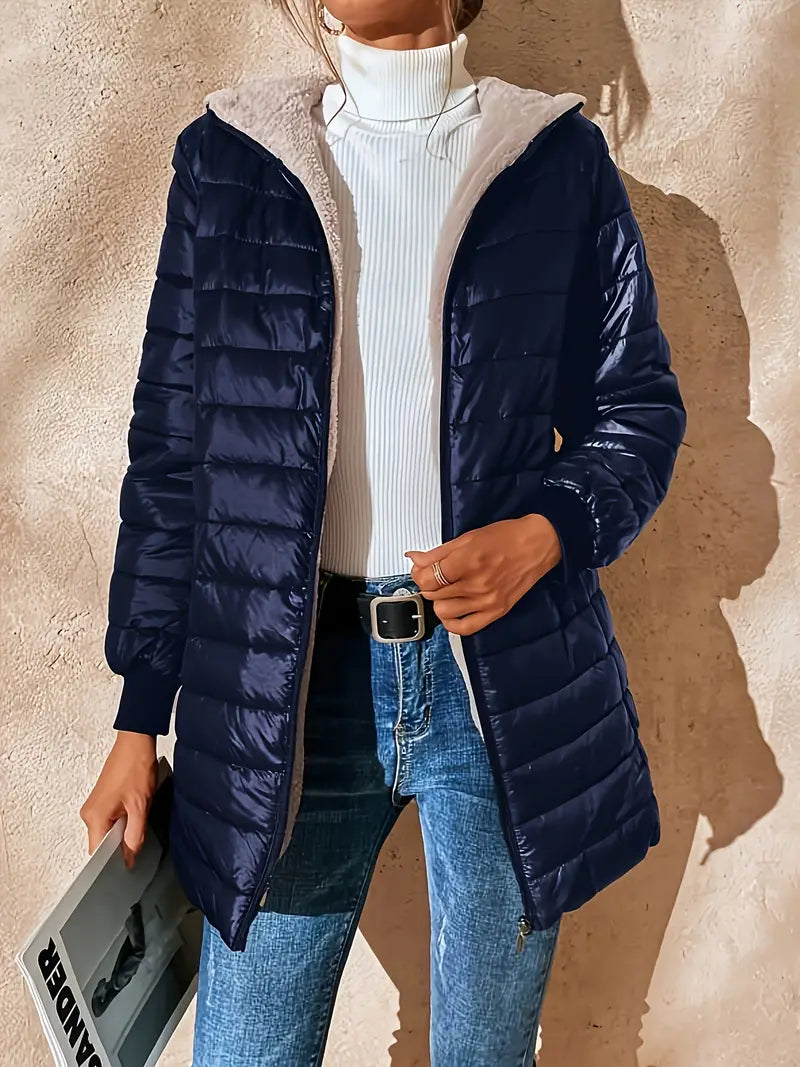 Mid-length Quilted Jacket for Women with Hood