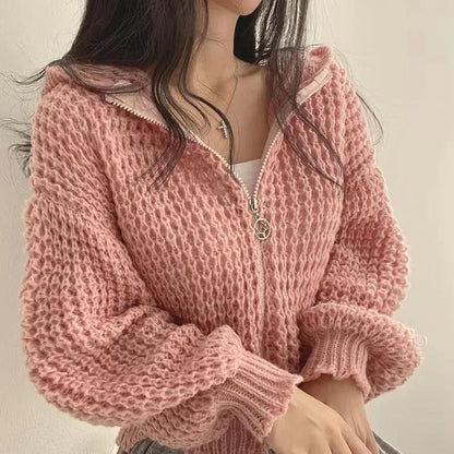 Stylish Short Hooded Cardigan Modern Details
