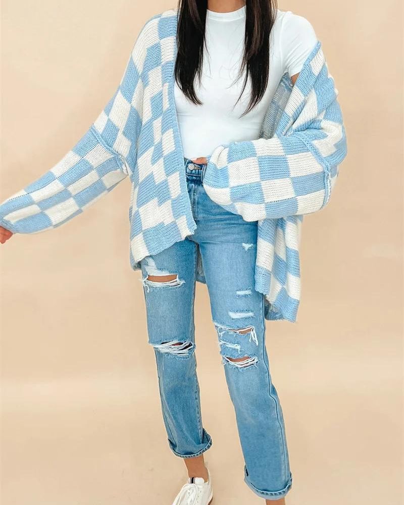 Oversized Checkered Cardigan