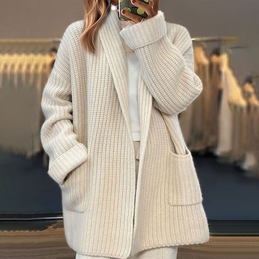 Elegante Strickjacke Weiß Langarm - IdealeKleiden