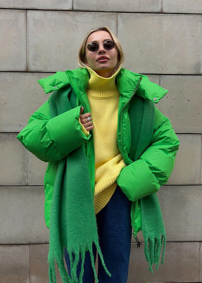 Neon Green Winter Jacket Hooded Puffer