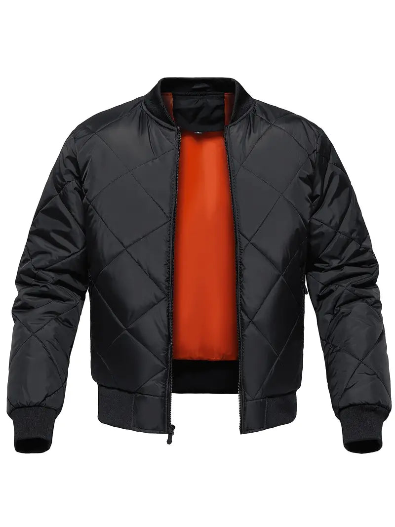 Men's Warm Quilted Jacket with Zipper