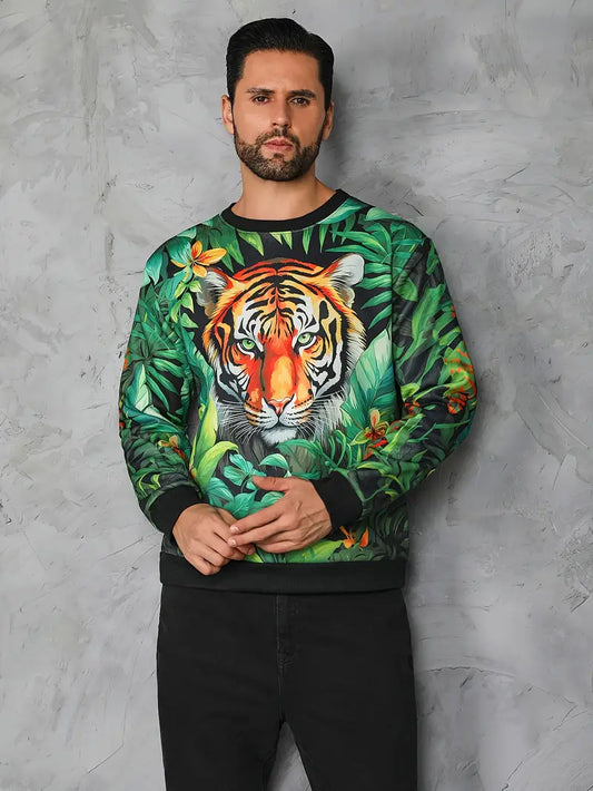 Herren Pullover Tigermuster Rundhals Sportlich - IdealeKleiden