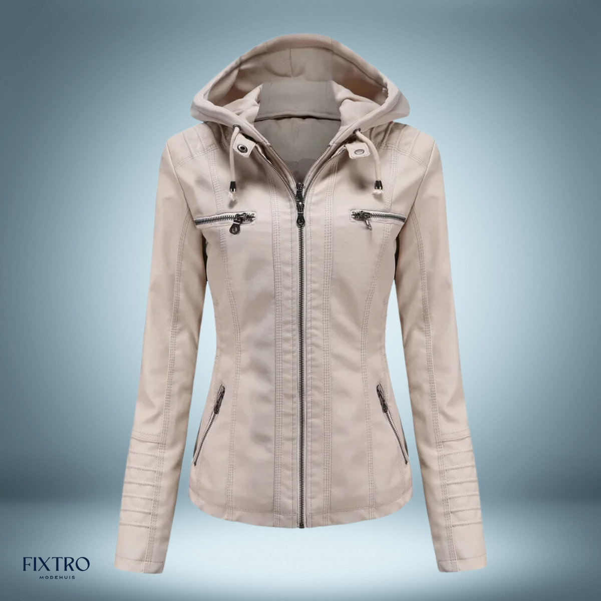 Leather Jacket with Hood Biker Style