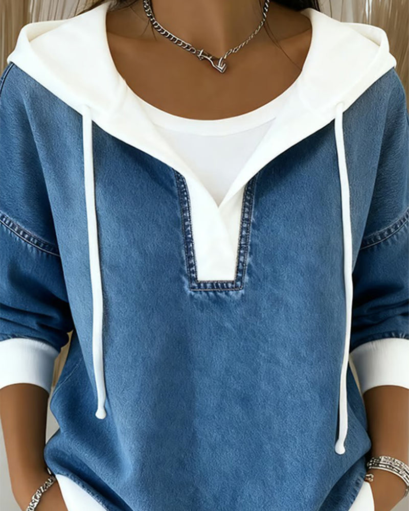 Stylisches Sweatshirt Schnürung Denim Style - IdealeKleiden