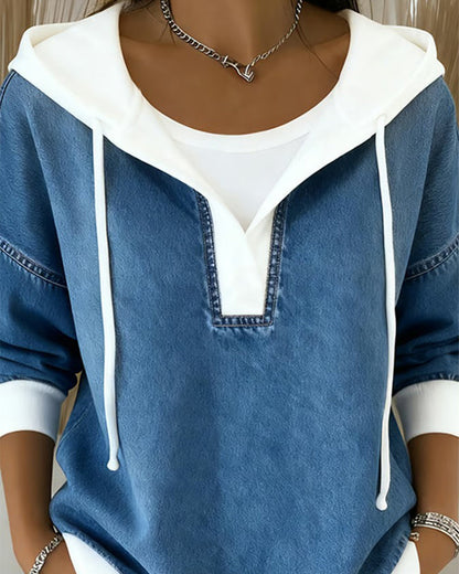 Stylisches Sweatshirt Schnürung Denim Style - IdealeKleiden