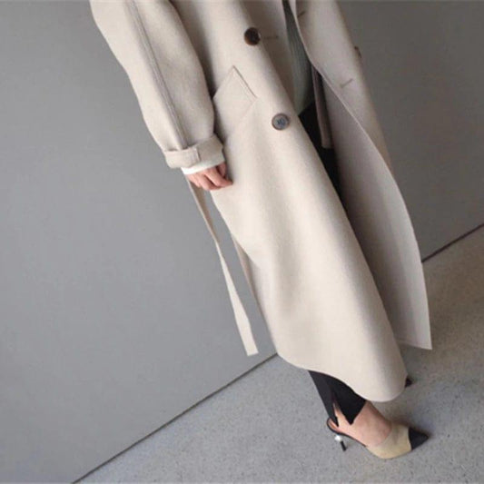 Langer Damen-Wollmantel Elegantes Design - IdealeKleiden