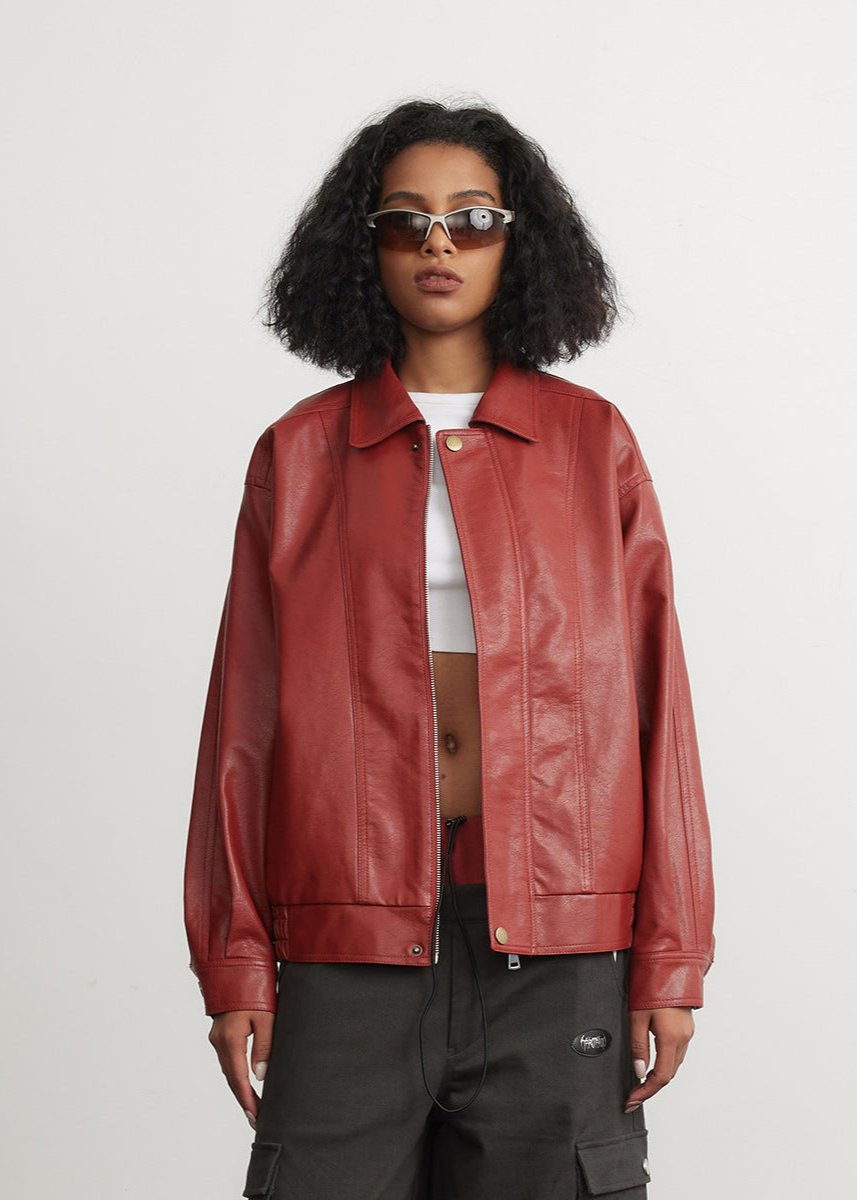 Red Leather Jacket Unisex Style