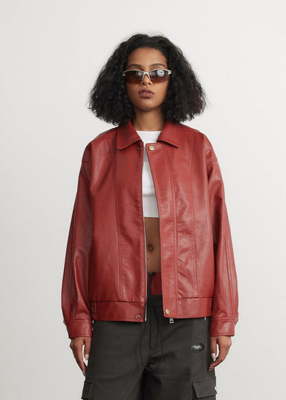 Red Leather Jacket Unisex Style