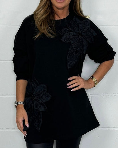 Elegant Top | Pearl Embellishment Round Neck Sweater