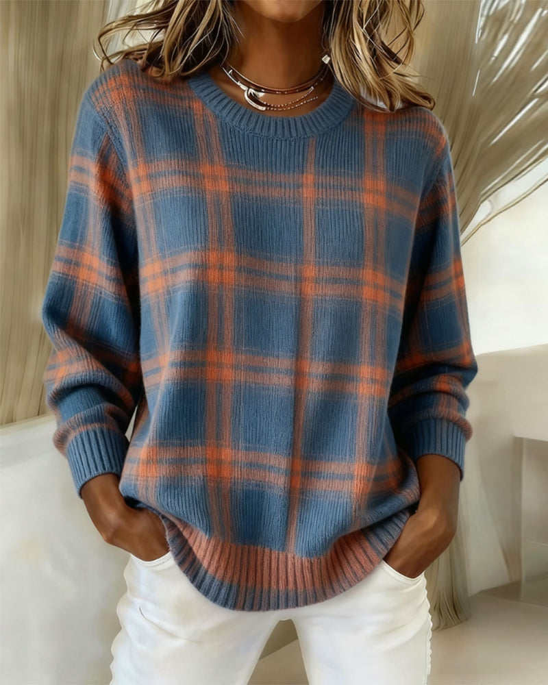 Women's Plaid Long-Sleeve Crew Neck Dress