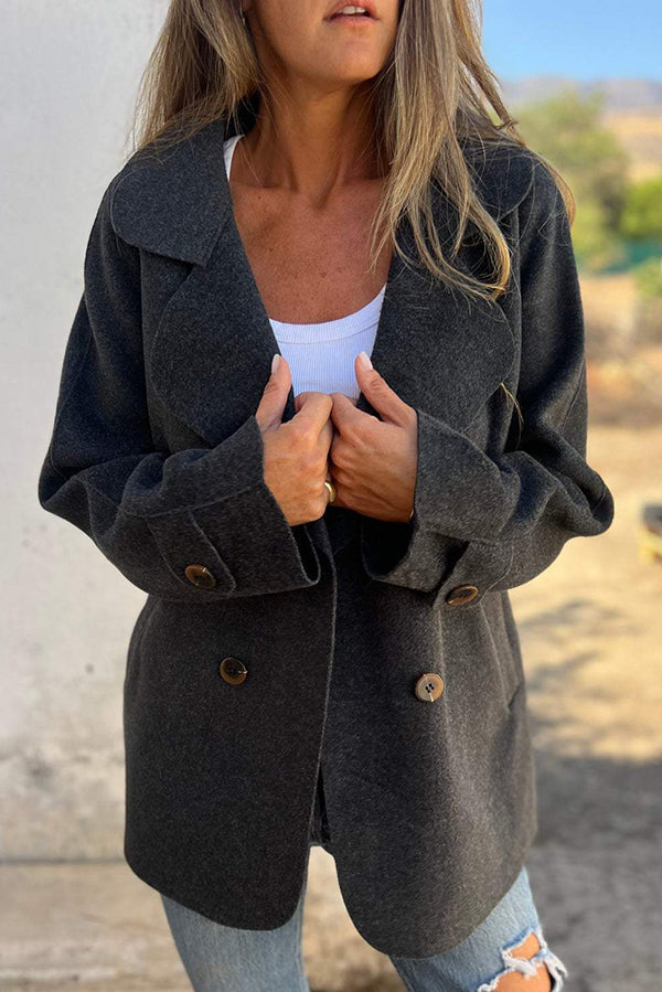 Stylish Leisure Jacket Long Sleeve Lapel Button Blue