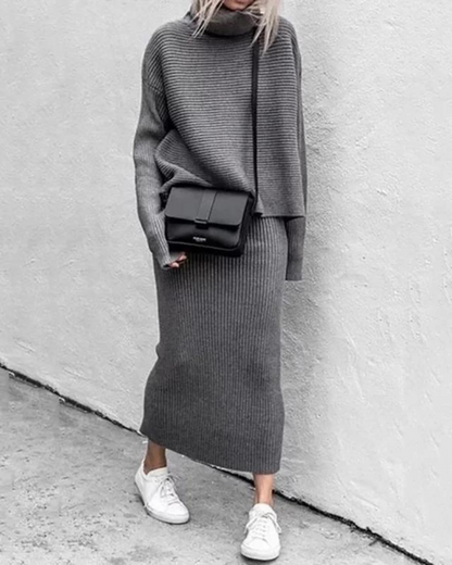 Elegant High Neck Two-Piece Dress Set