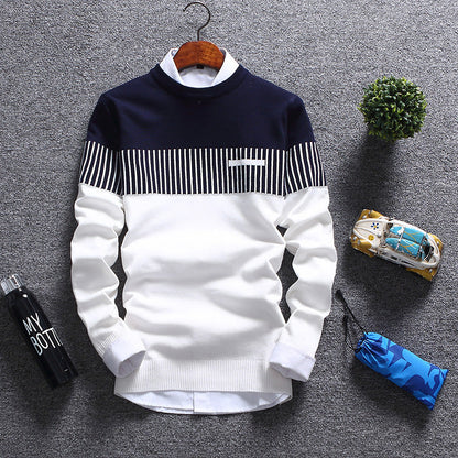 Classic Sweater Wool Blend Crew Neck Stripes