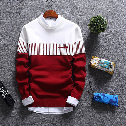 Klassischer Pullover Wollmischung Rundhals Streifen - IdealeKleiden