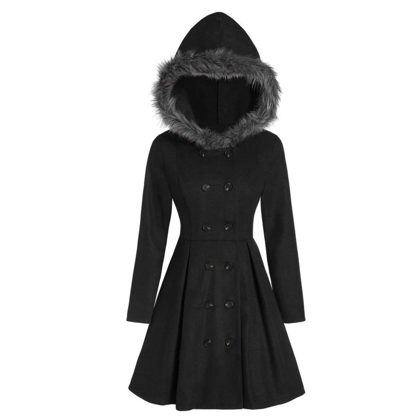 Luxury double-breasted coat with fur trim