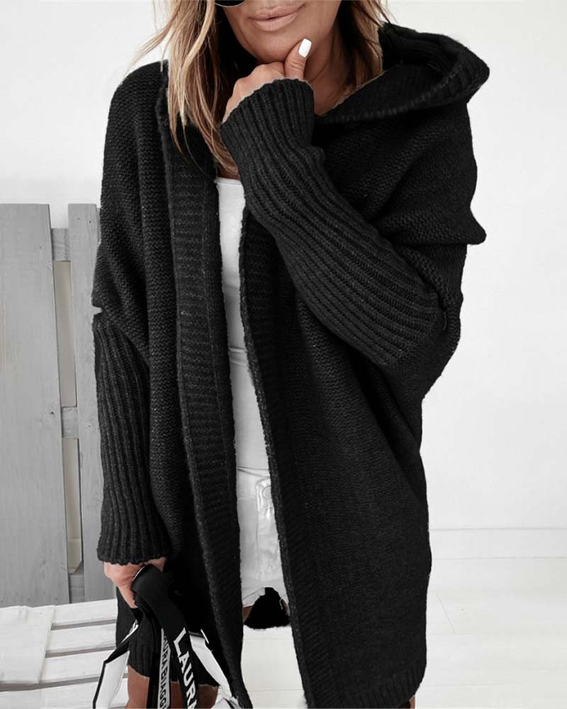 Stylish Batwing Hooded Cardigan Solid