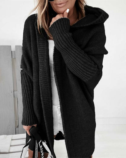 Stylish Batwing Hooded Cardigan Solid