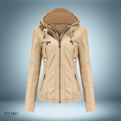 Leather Jacket with Hood Biker Style