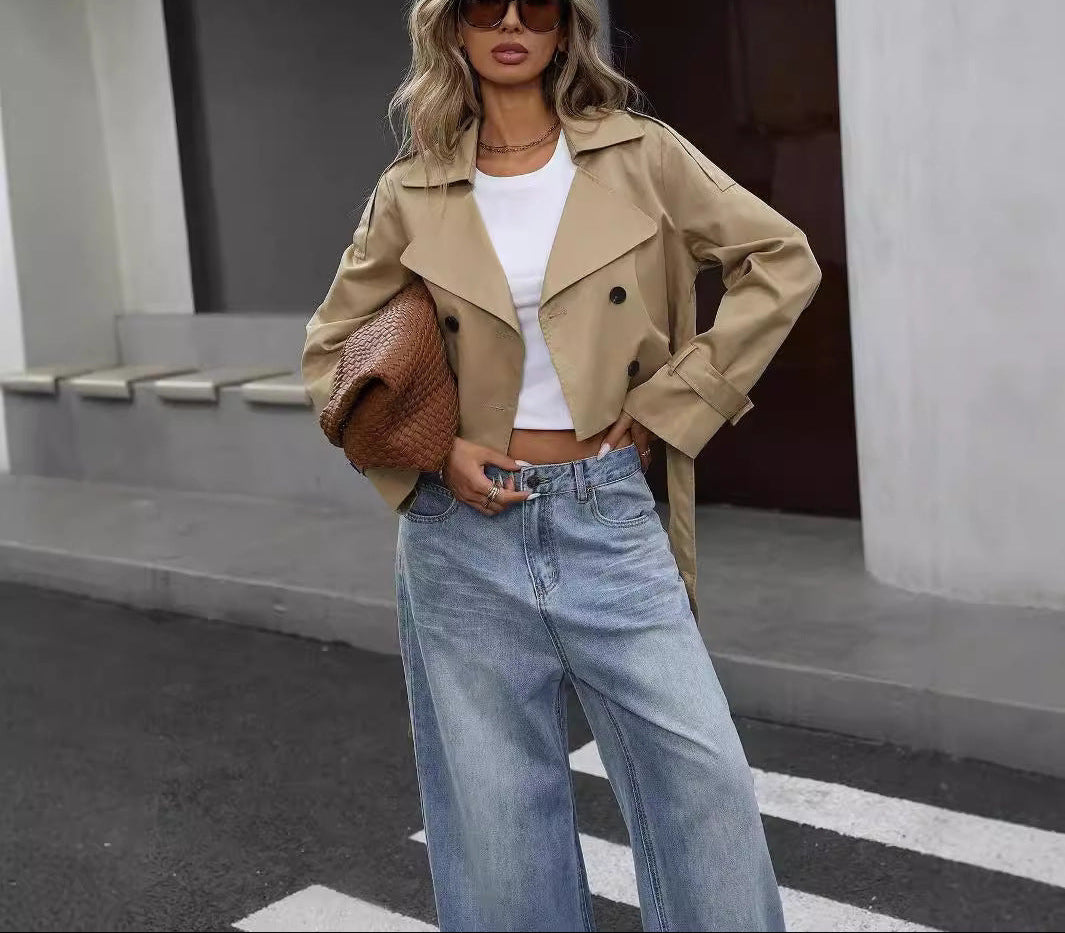 Khaki Trench Coat Elegant Laced
