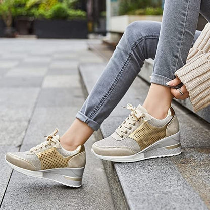 Stilvolle Damen turnschuhe mit hohem Keilabsatz - IdealeKleiden
