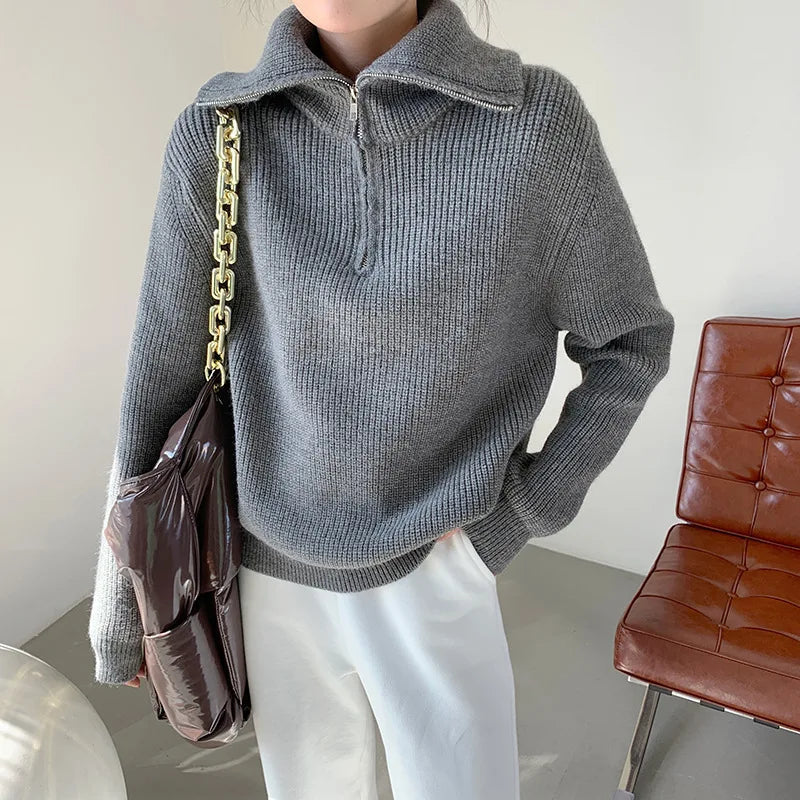 Herbstlich Warme Strickjacke mit Reißverschluss - IdealeKleiden