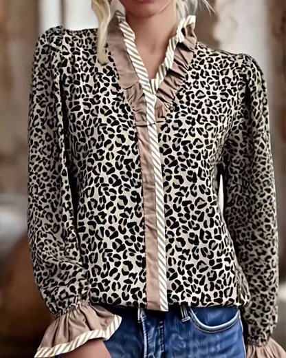 Casual Leopard Print Long Sleeve Dress for Women