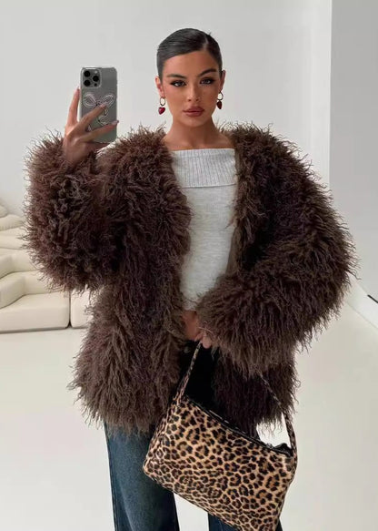 Stylische Kunstpelz Jacke Shaggy Look