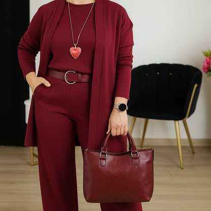 Stylish 3-Piece Set: Long Cardigan, Top, and Trousers for Women