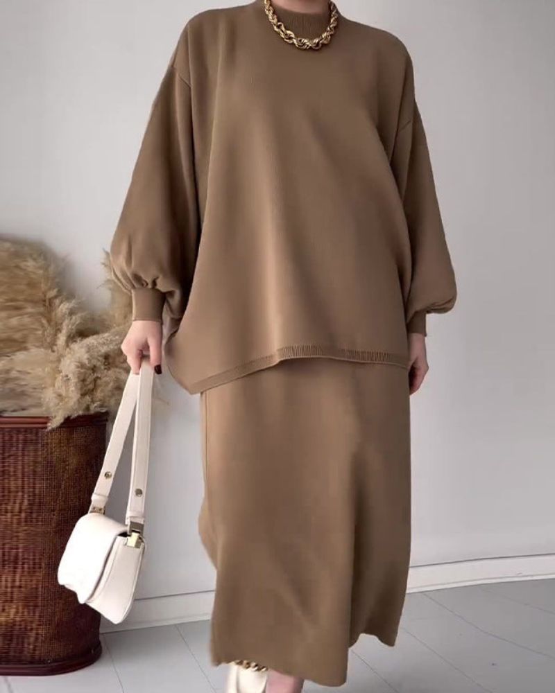 Stylish Two-Piece Set Solid Maxi Skirt