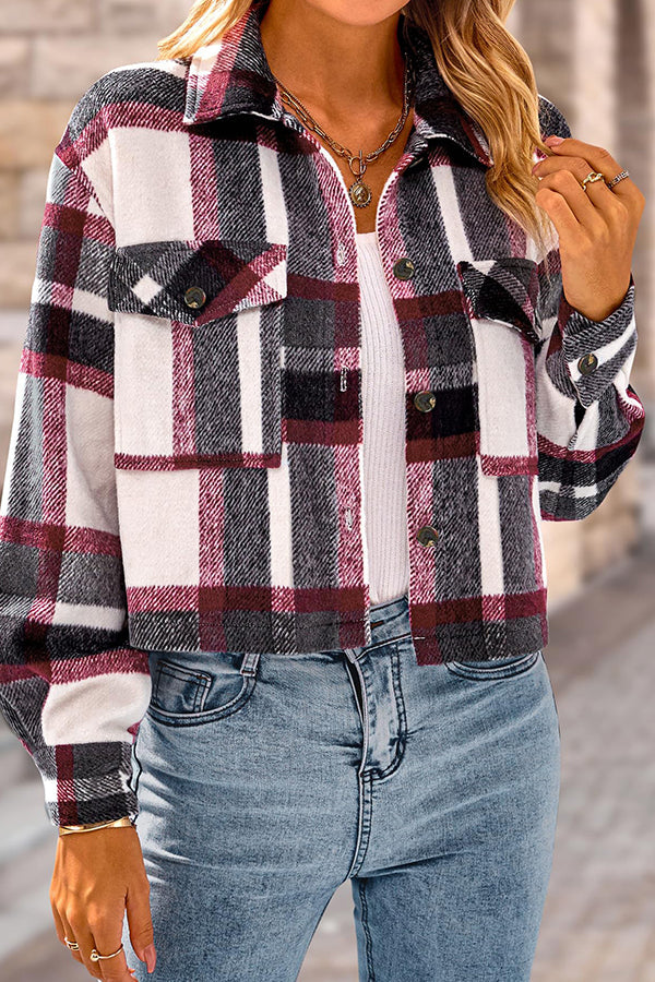 Fashionable Women's Plaid Casual Short Jacket