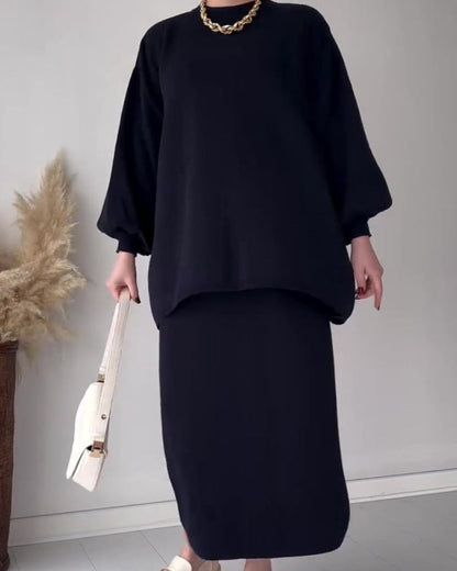 Stylish Two-Piece Set Solid Maxi Skirt