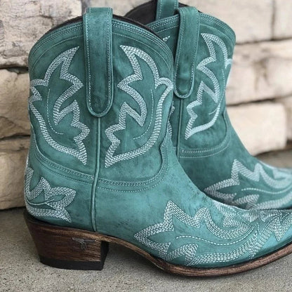 Westernstiefel Damen Leder Bestickt - IdealeKleiden