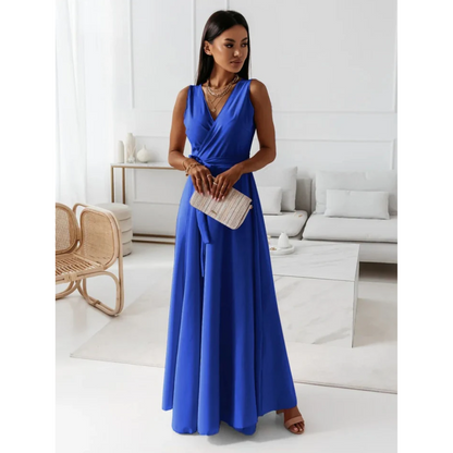 Women's Sleeveless Wrap-Style Summer Maxi Dress